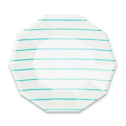 Aqua Frenchie Striped Large Plates, Pack of 8