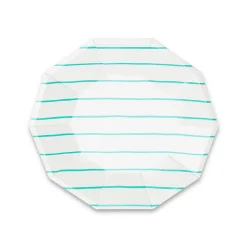 Aqua Frenchie Striped Small Plates, Pack of 8