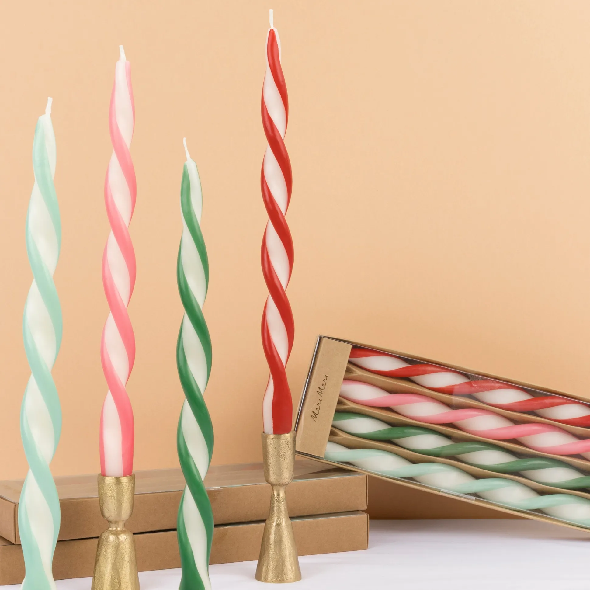 Assorted Stripe Twist Candles, Pack of 4