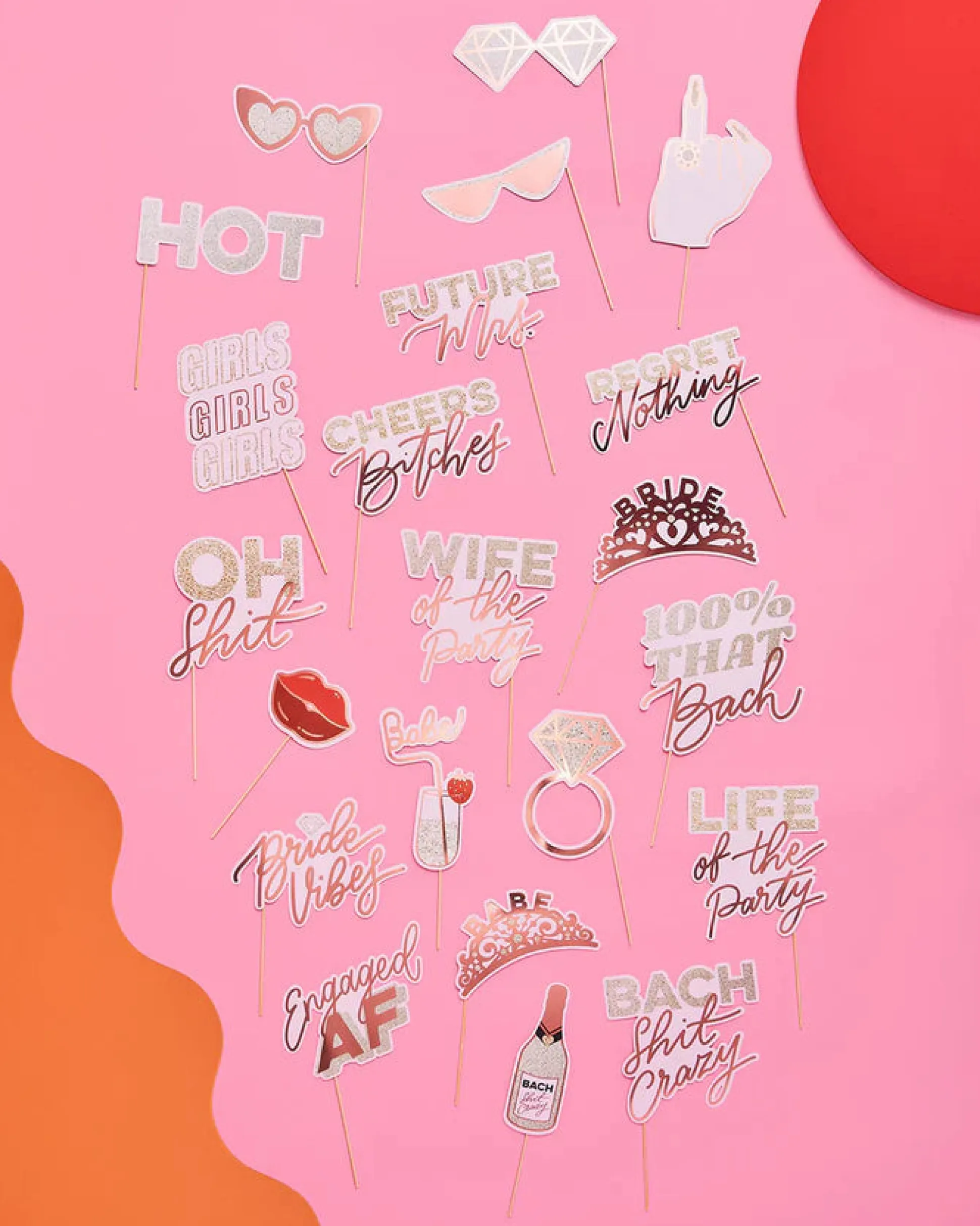 Bachelorette Photo Booth Props, 24 Pieces