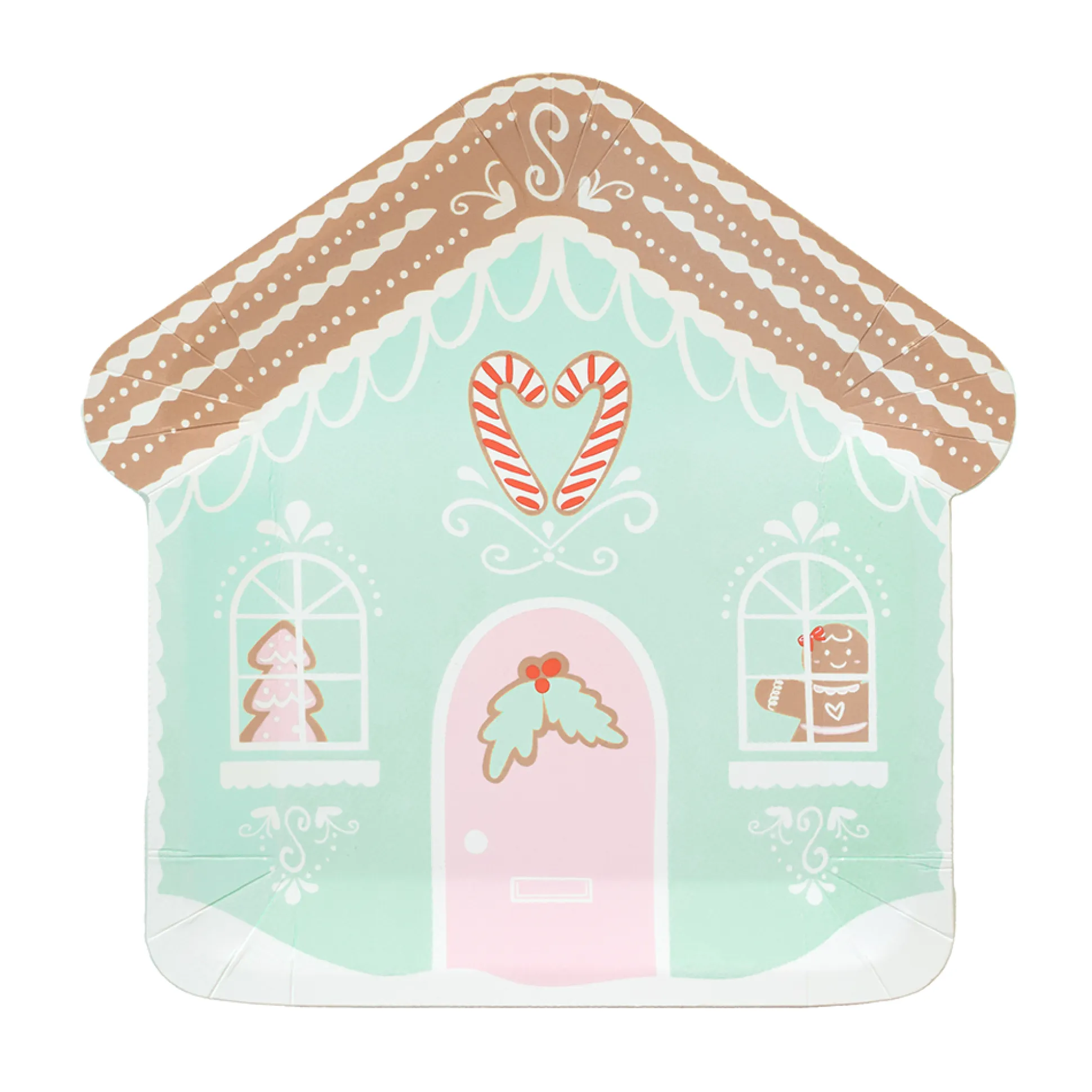 Baking Spirits Bright Mint Gingerbread House Large Plates, Pack of 8