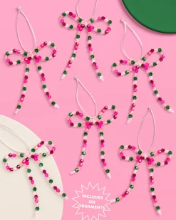 Beaded Bow Ornament Set - 6 beaded bows