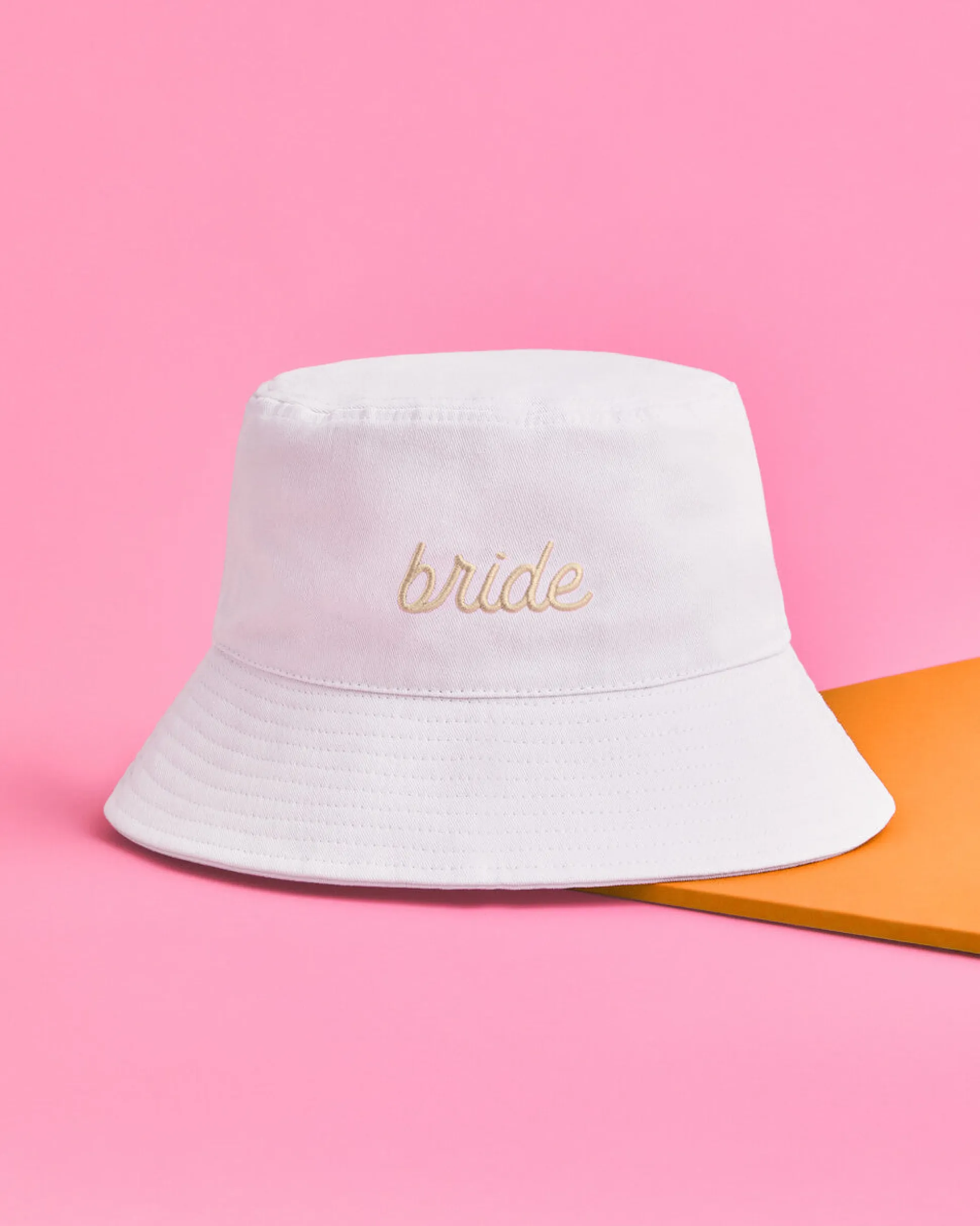 Beige Bride Bucket Hat - Embroidered Cotton Hat