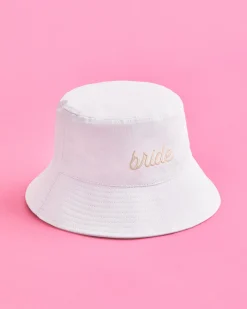Beige Bride Bucket Hat - Embroidered Cotton Hat