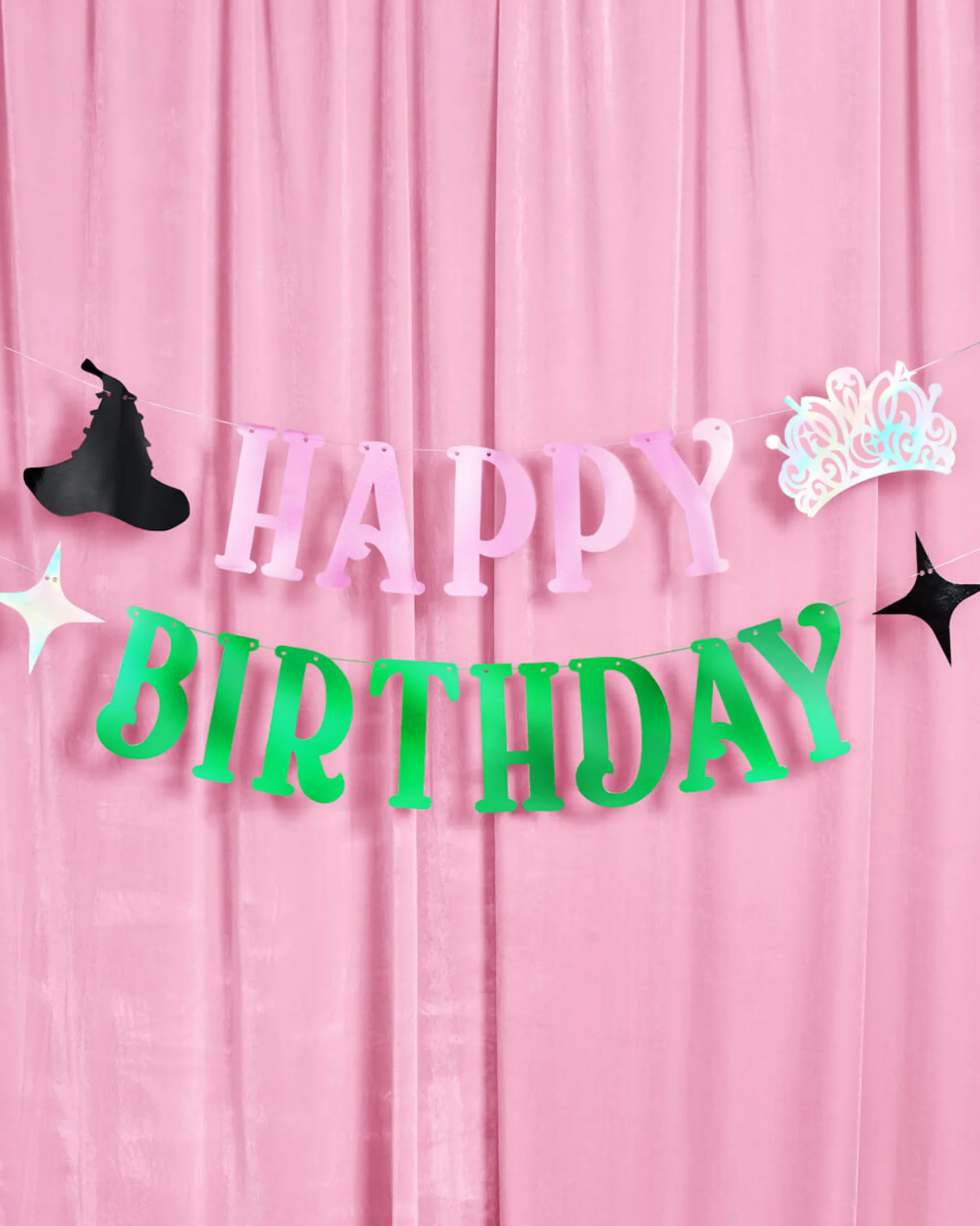 Birthday Witch Banner - pink + green foil banner