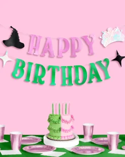 Birthday Witch Banner - pink + green foil banner