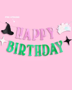 Birthday Witch Banner - pink + green foil banner