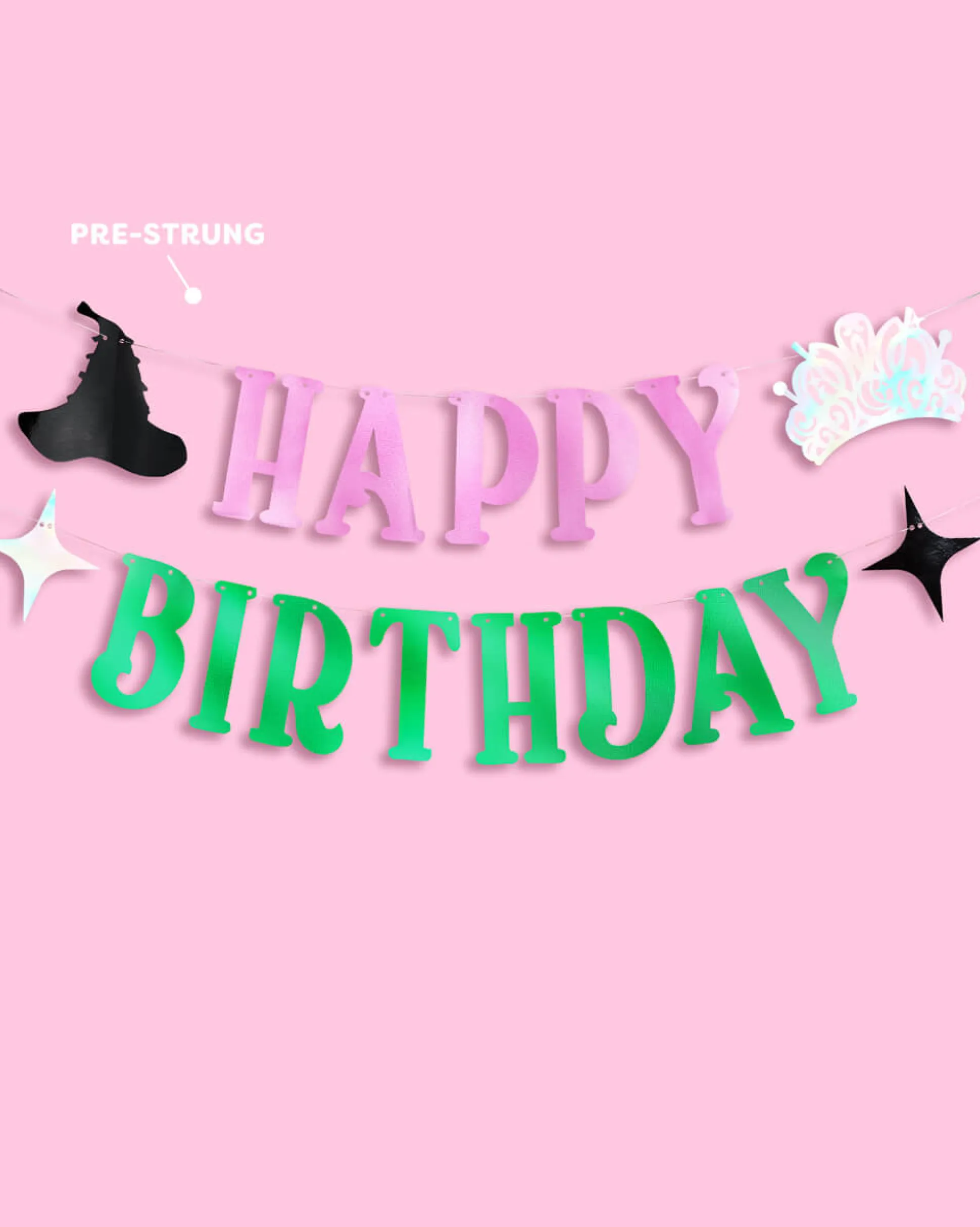 Birthday Witch Banner - pink + green foil banner