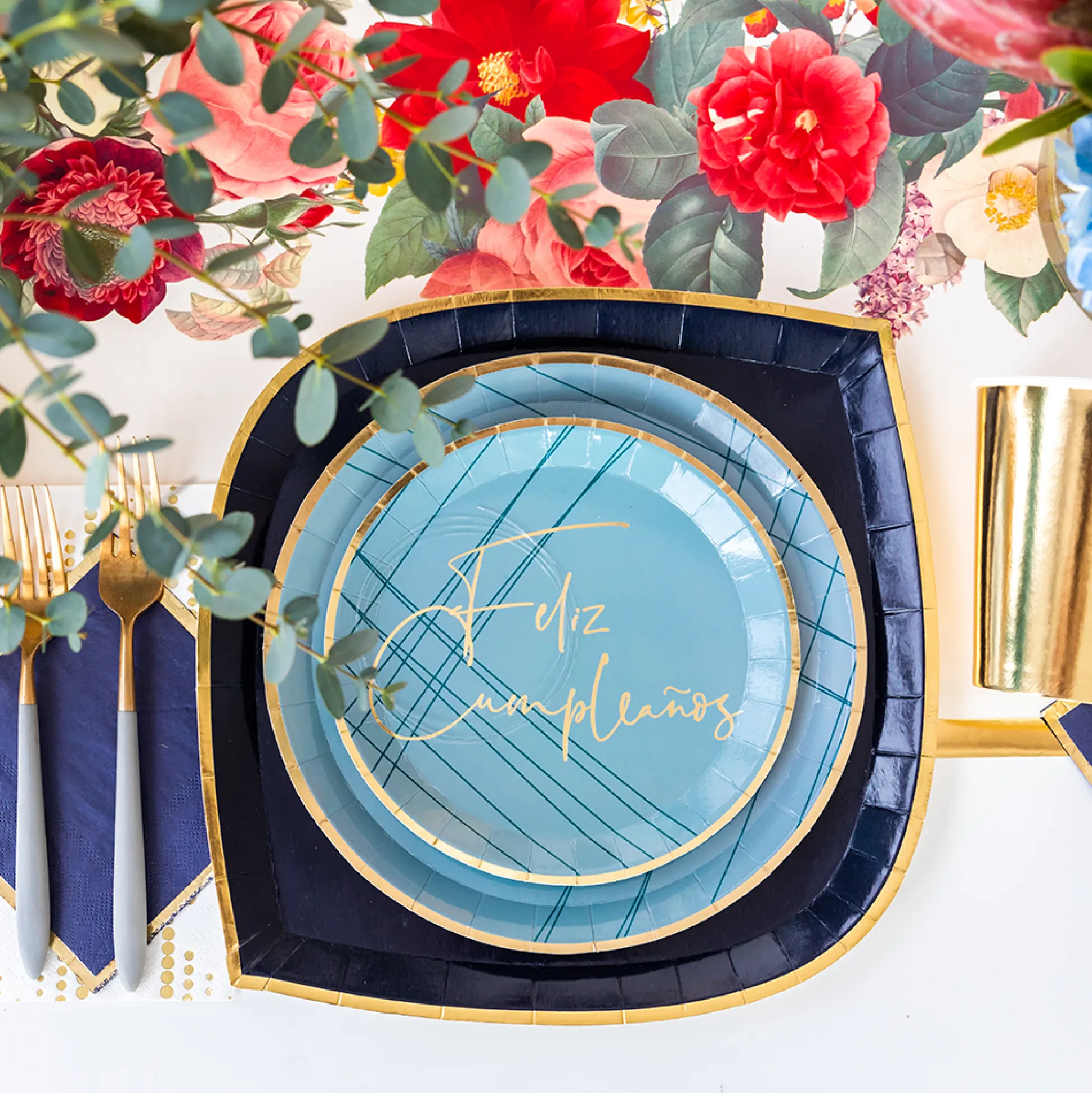 Blue Feliz Cumpleaño Dessert Plates, Pack of 8