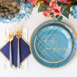 Blue Feliz Cumpleaño Dessert Plates, Pack of 8