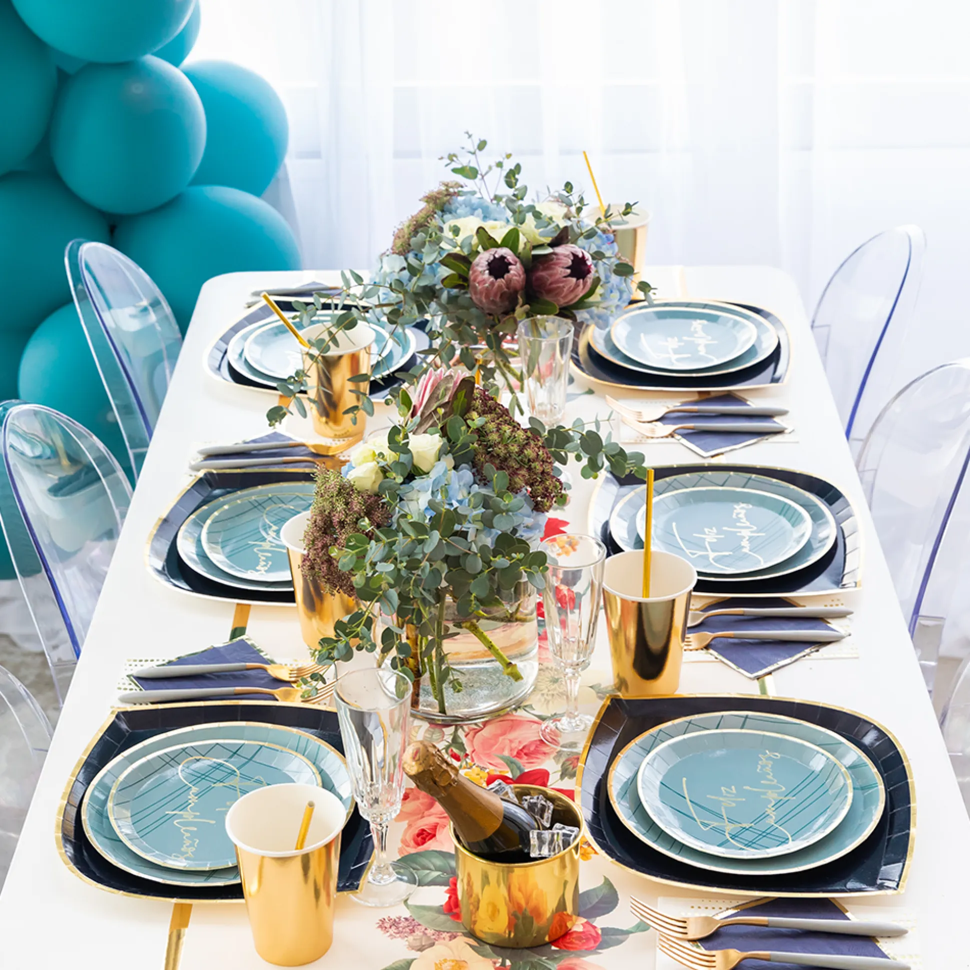 Blue Feliz Cumpleaño Dessert Plates, Pack of 8