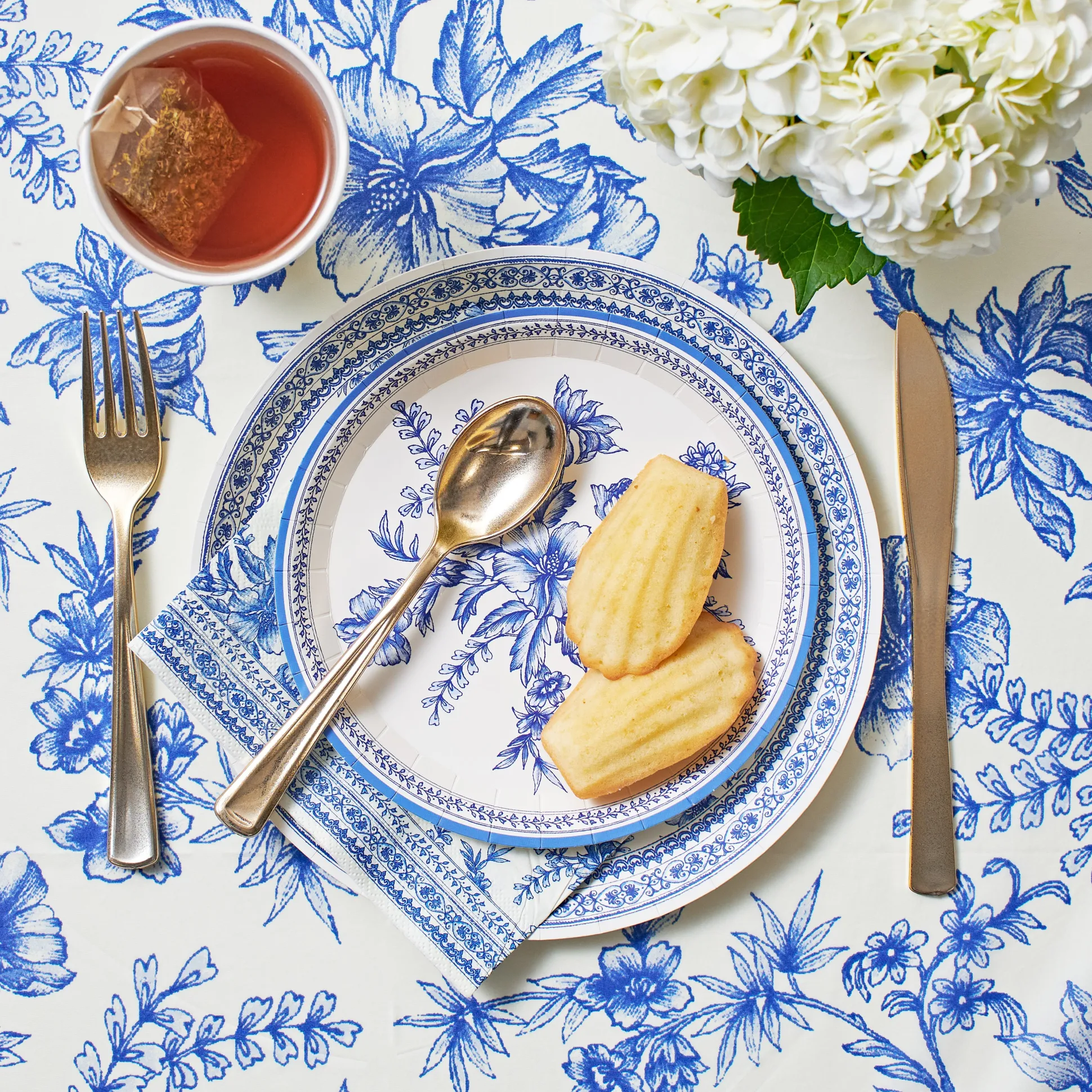 Blue Toile Paper Tablecloth
