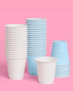 Blue + White Shot Glasses - 50 plastic shot glasses