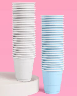 Blue + White Shot Glasses - 50 plastic shot glasses