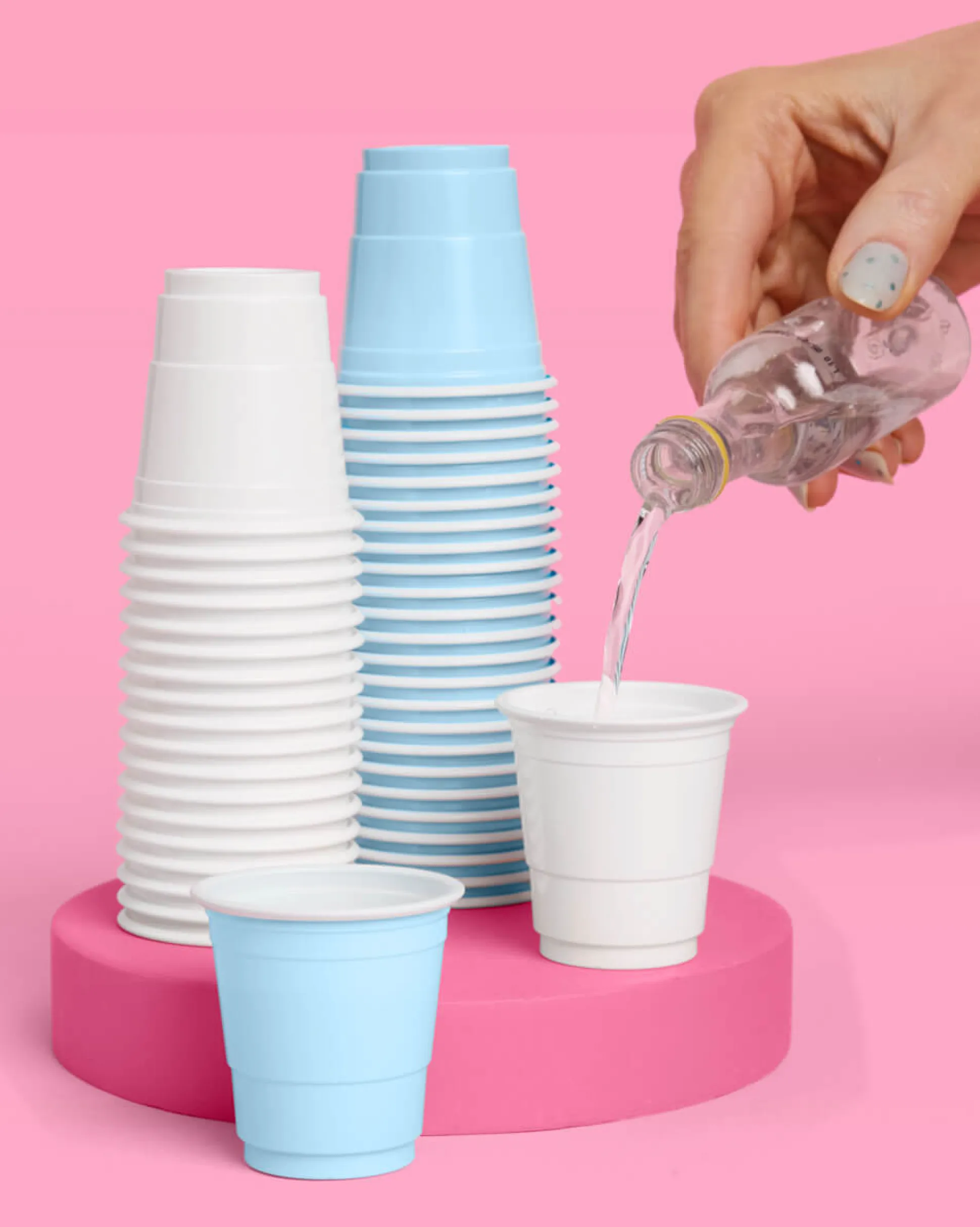 Blue + White Shot Glasses - 50 plastic shot glasses