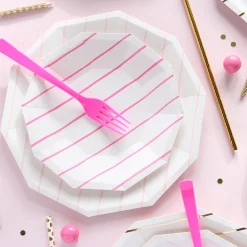 Blush Frenchie Striped Large Plates, Pack of 8