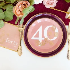 Blush 40th Dessert Plates, Pack of 8