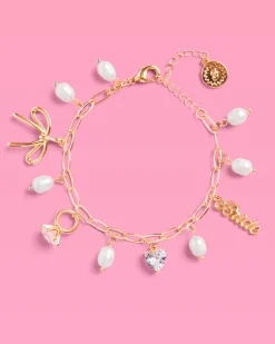 Bride Charm Bracelet - Gold, Rhinestones & Pearls