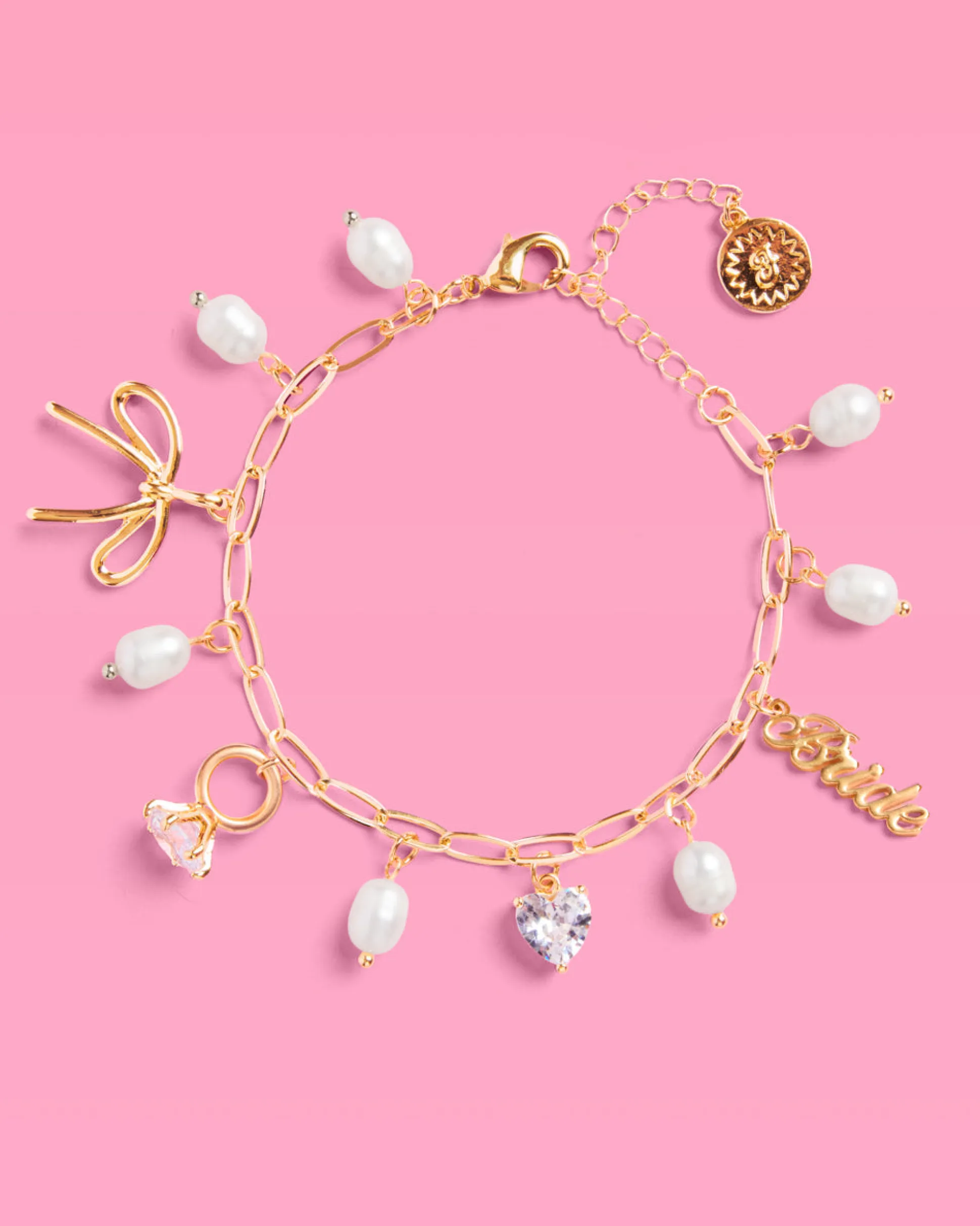 Bride Charm Bracelet - Gold, Rhinestones & Pearls