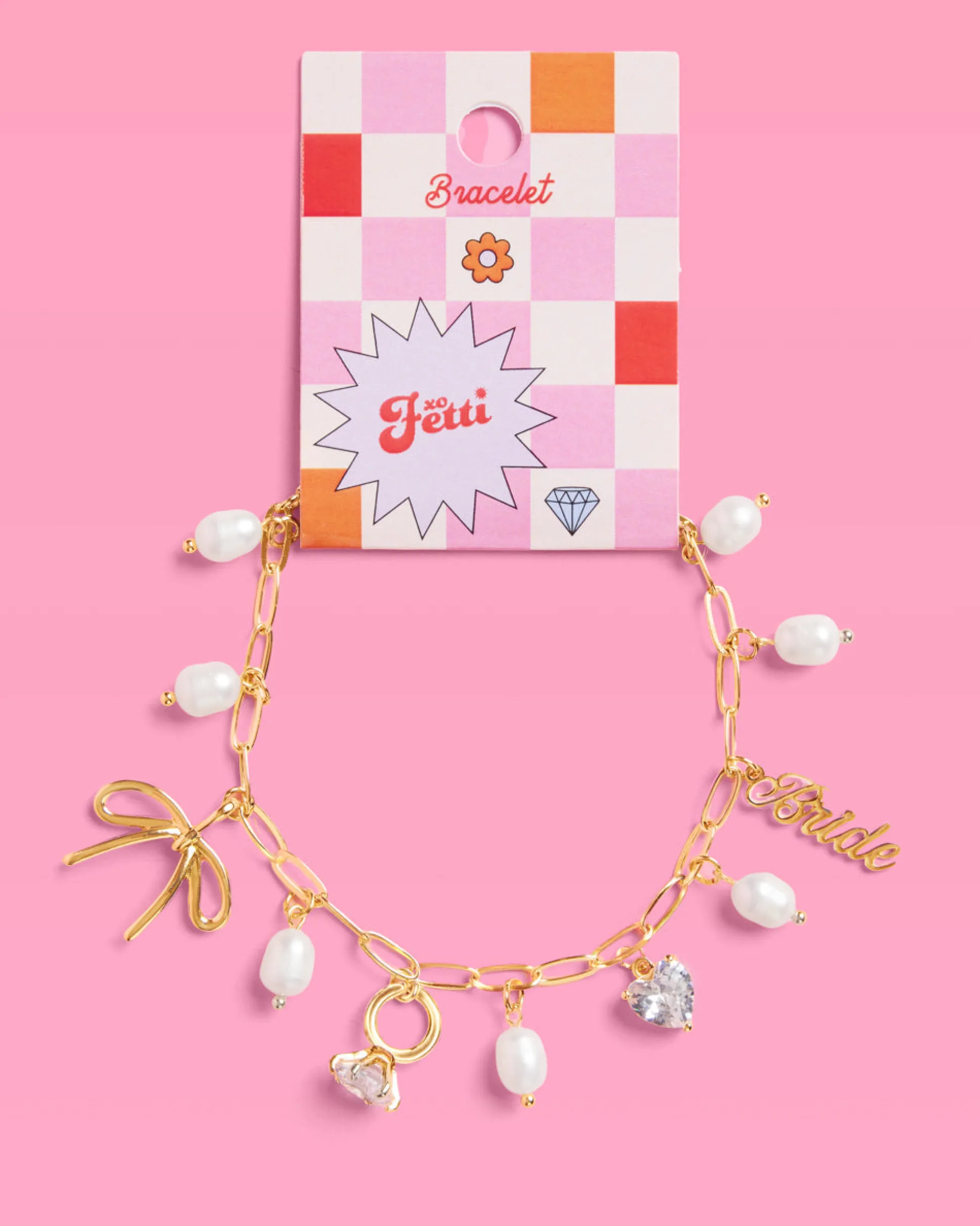 Bride Charm Bracelet - Gold, Rhinestones & Pearls