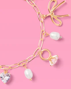 Bride Charm Bracelet - Gold, Rhinestones & Pearls