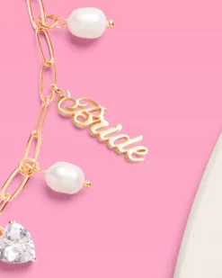 Bride Charm Bracelet - Gold, Rhinestones & Pearls