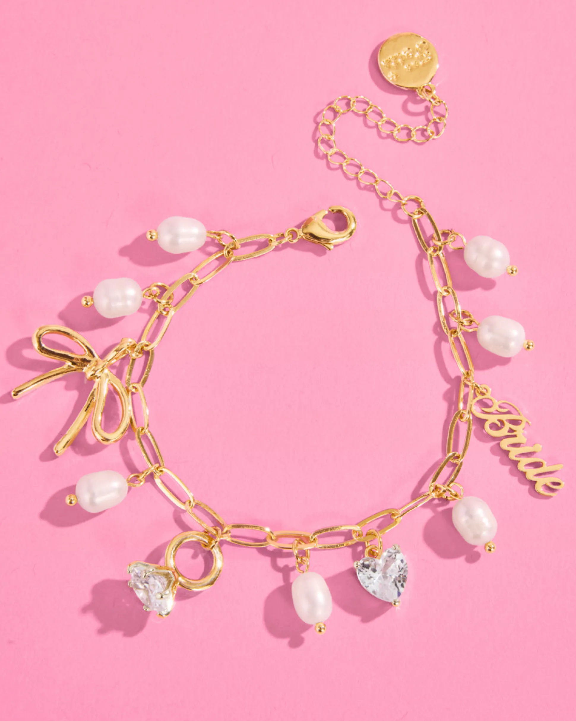Bride Charm Bracelet - Gold, Rhinestones & Pearls