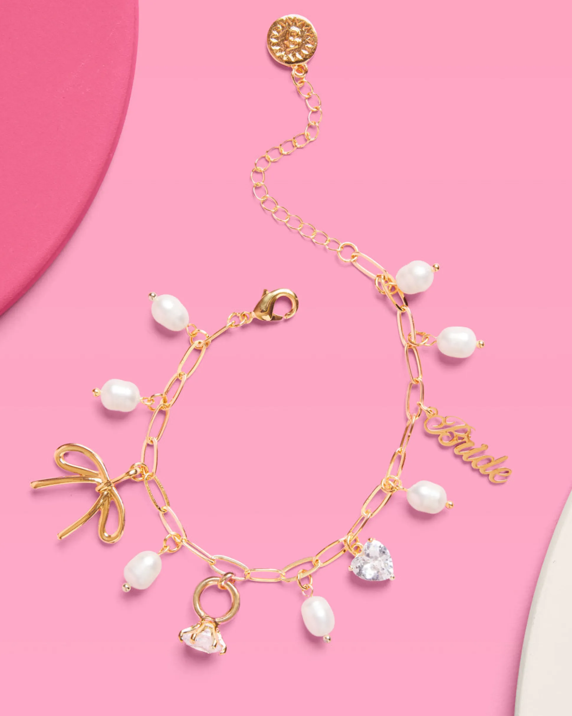 Bride Charm Bracelet - Gold, Rhinestones & Pearls