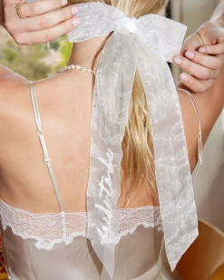 Bride To Be Bow - White Embroidered Bow
