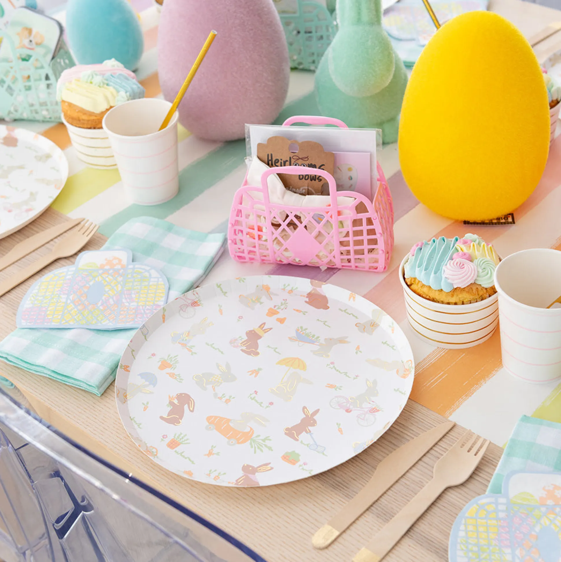 Bunnies In The Garden Large Round Plates, Pack of 8