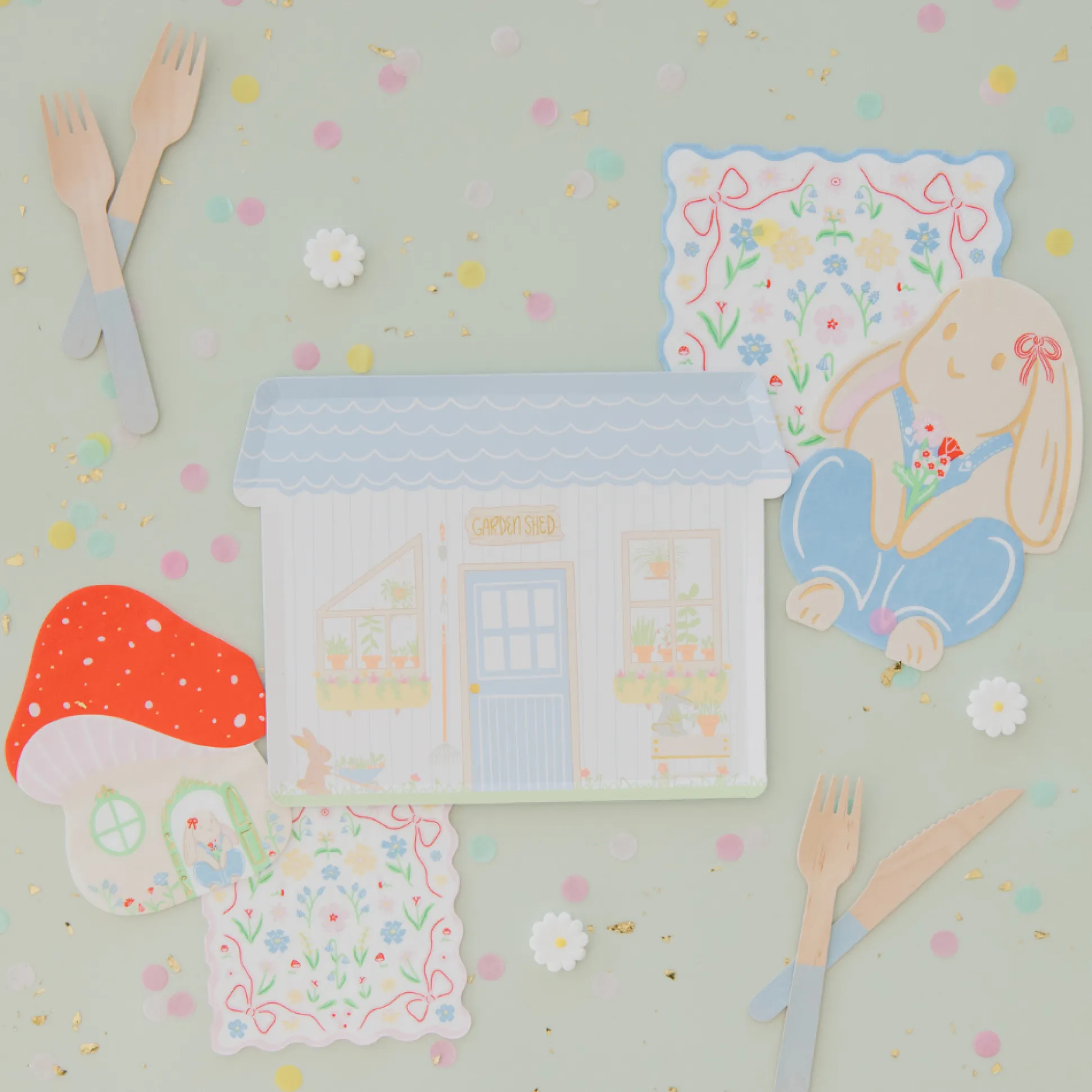Bunnies In The Garden Pink Floral Petite Napkins, Pack of 16