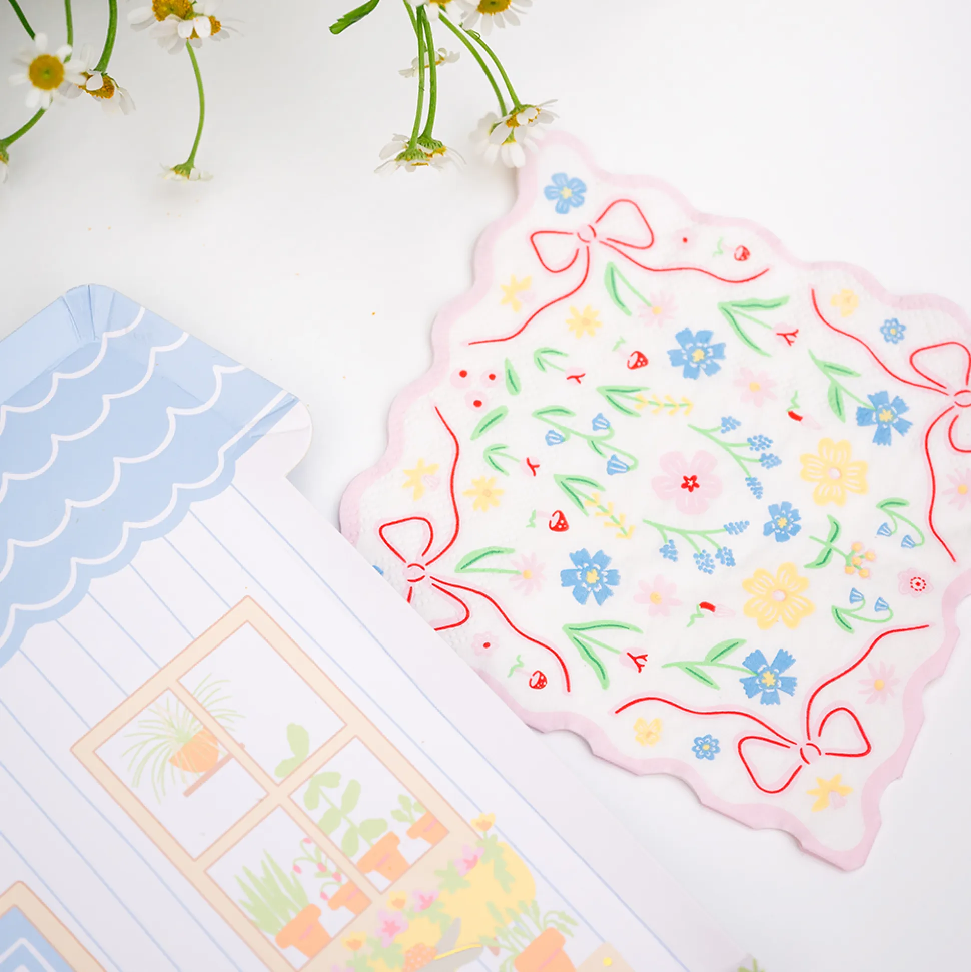 Bunnies In The Garden Pink Floral Petite Napkins, Pack of 16