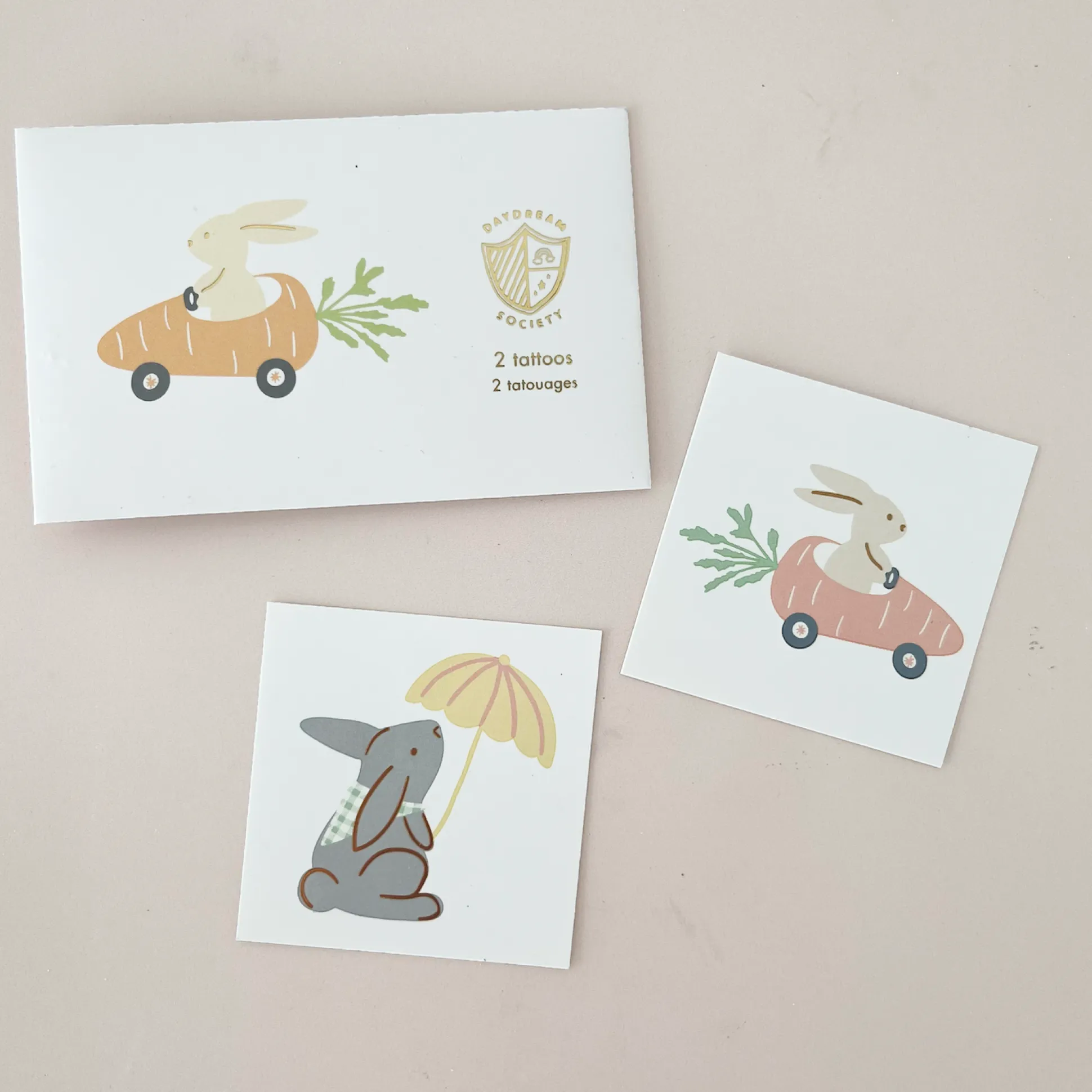 Bunnies In The Garden Temporary Tattoos, Pack of 2