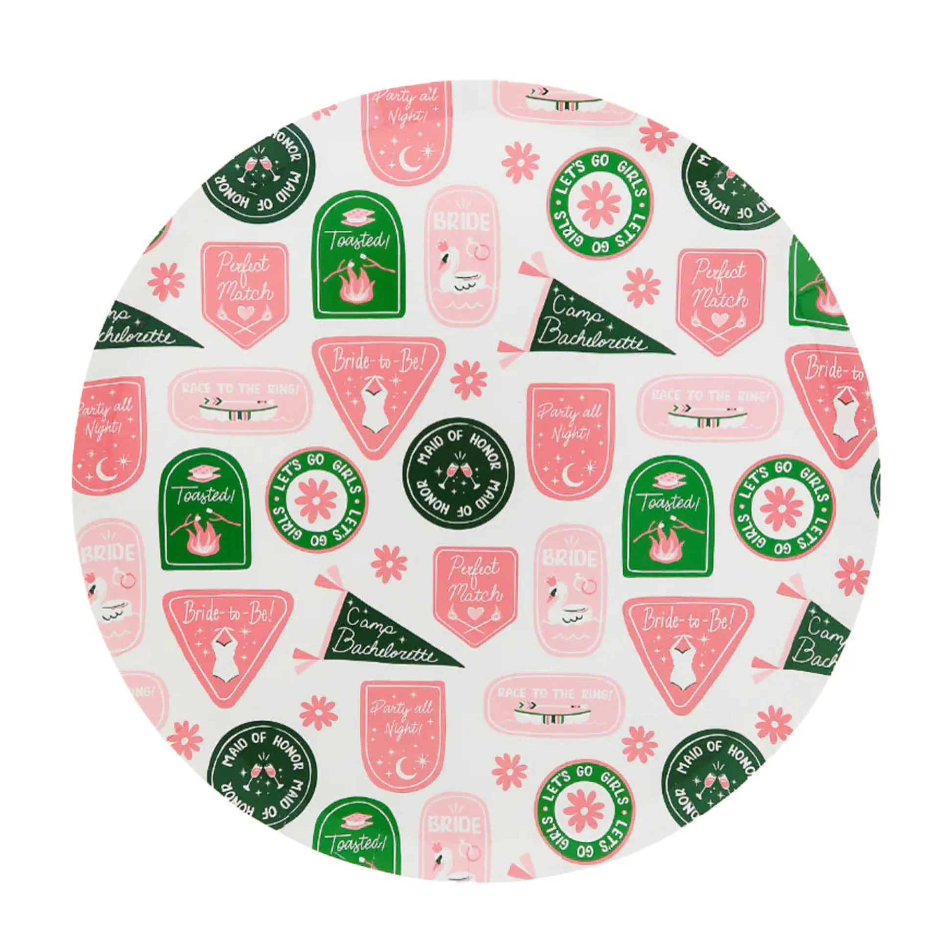 Camp Bachelorette Badge Dinner Plates, Pack of 8