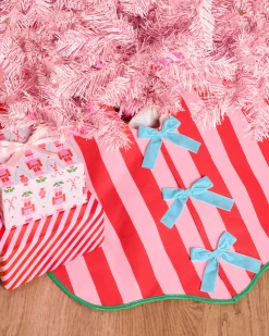 Candy Cane Tree Skirt - pink and red striped tree skirt