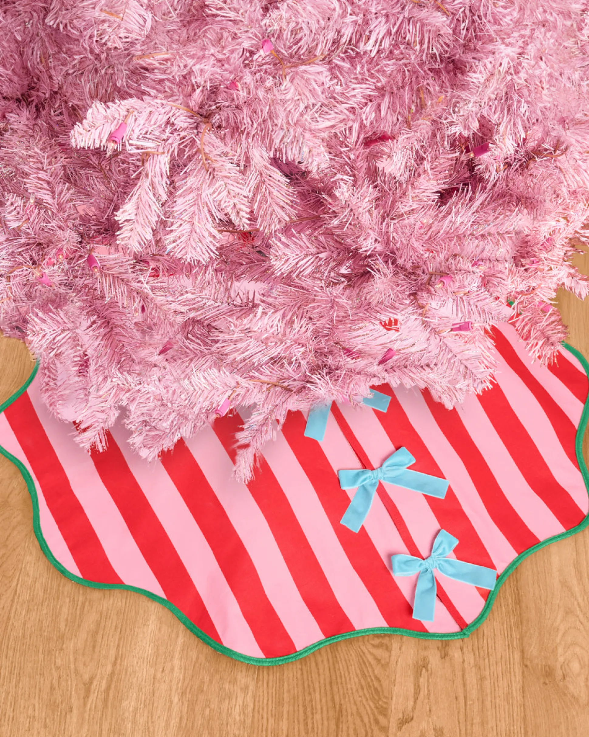 Candy Cane Tree Skirt - pink and red striped tree skirt