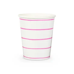 Cerise Frenchie Striped 9 oz Cups, Pack of 8