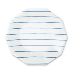 Cobalt Frenchie Striped Large Plates, Pack of 8