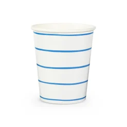 Cobalt Frenchie Striped 9 oz Cups, Pack of 8