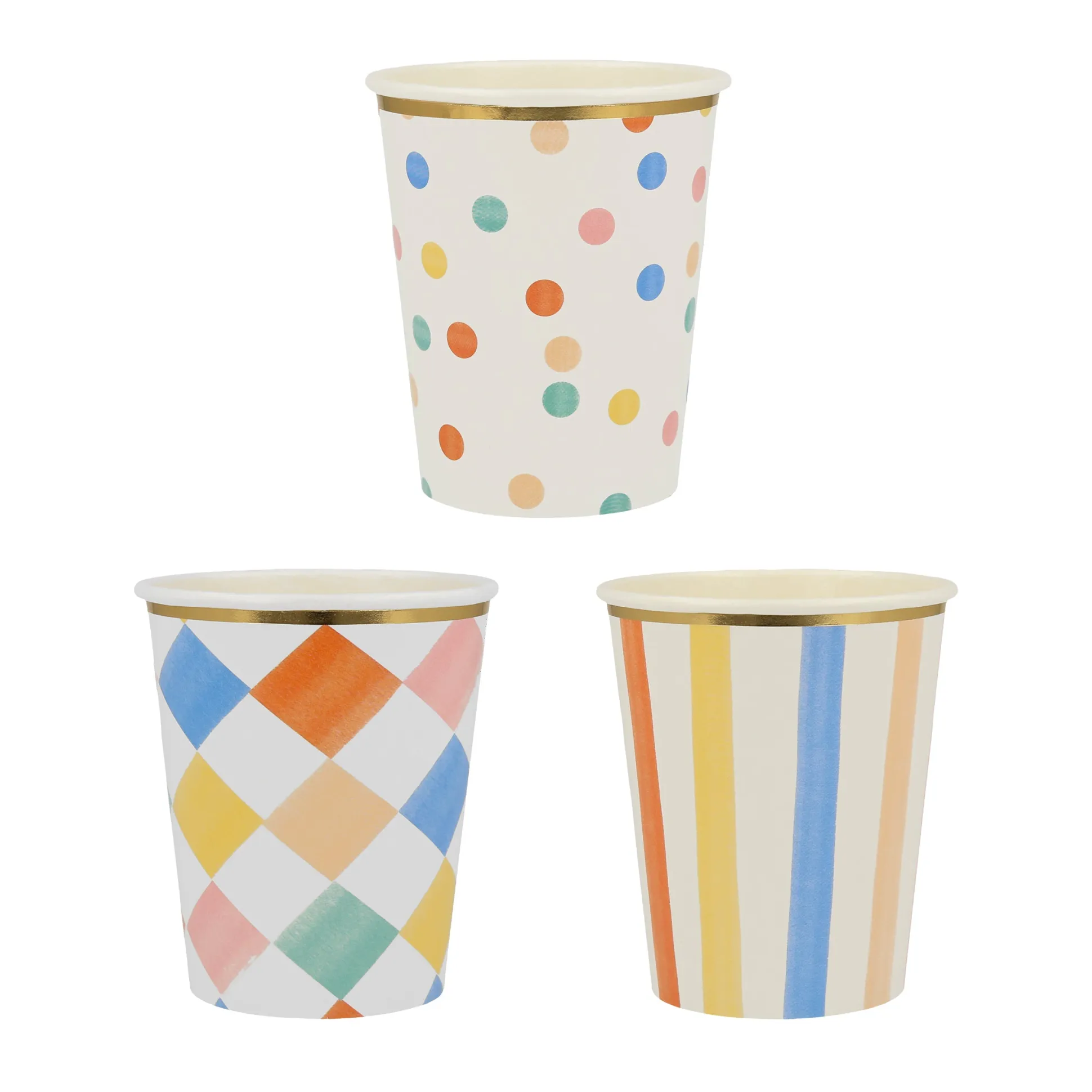 Colorful Pattern Cups, Assorted Pack of 8