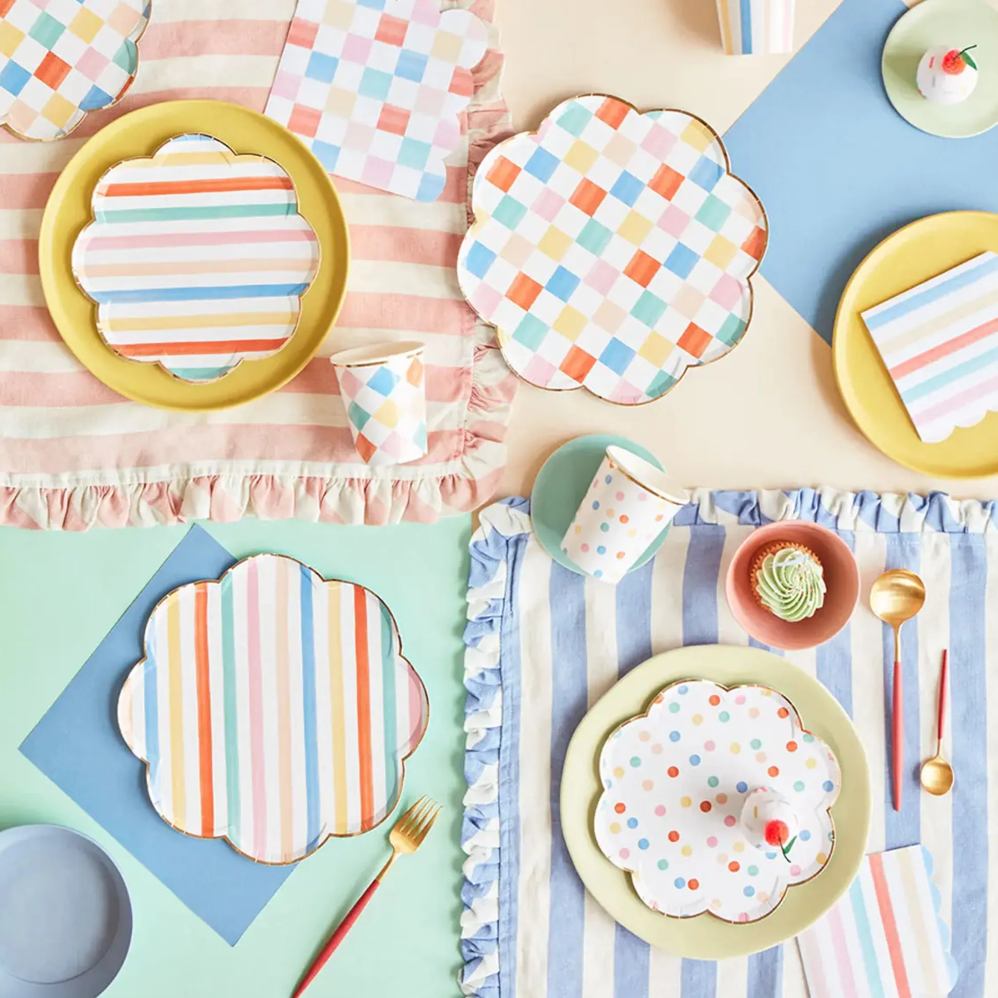Colorful Pattern Small Napkins, Assorted Set of 16