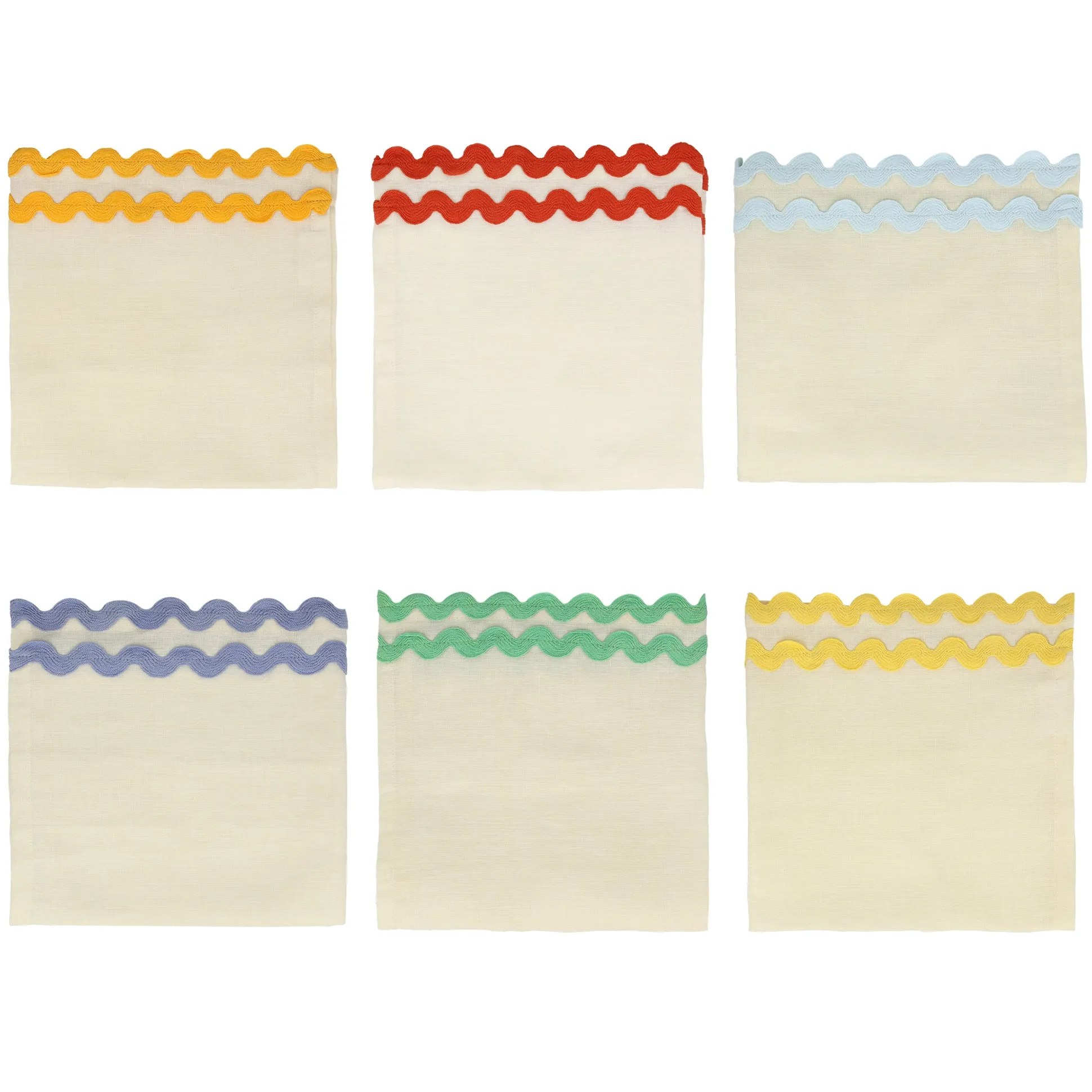 Colorful Ric Rac Linen Napkins, Set of 6