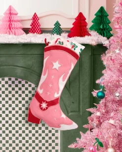 Cowgirl Boot Stocking - pink and red stocking