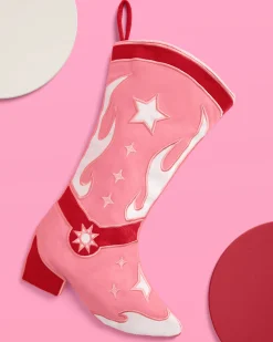 Cowgirl Boot Stocking - pink and red stocking