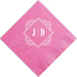 Deco Diamond Personalized Cocktail Napkin, White Foil