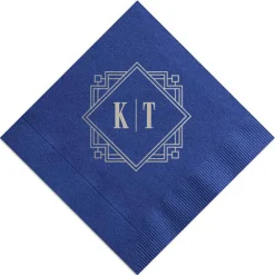 Deco Diamond Personalized Cocktail Napkin, Silver Foil