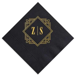 Deco Diamond Personalized Cocktail Napkin, Gold Foil