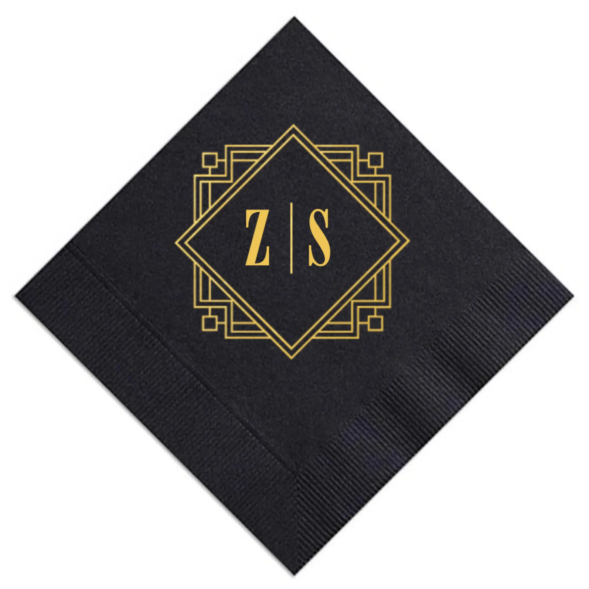 Deco Diamond Personalized Cocktail Napkin, Gold Foil