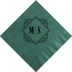 Deco Diamond Personalized Cocktail Napkin, Black Foil