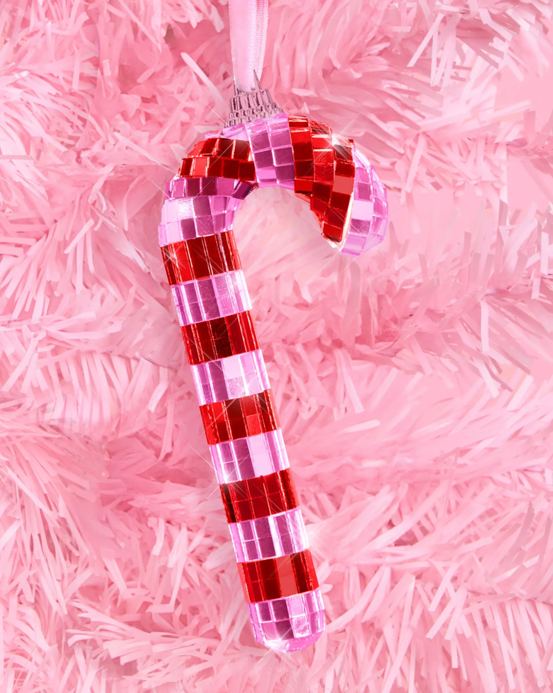 Disco Candy Cane Ornament - disco tiled ornament